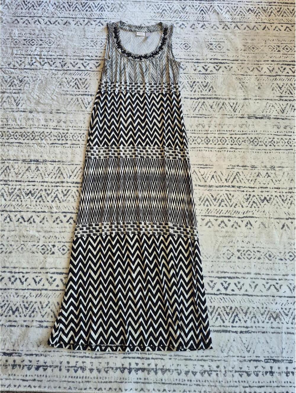 Chico's Black and White Patterned Sleeveless Maxi Dress Size 0